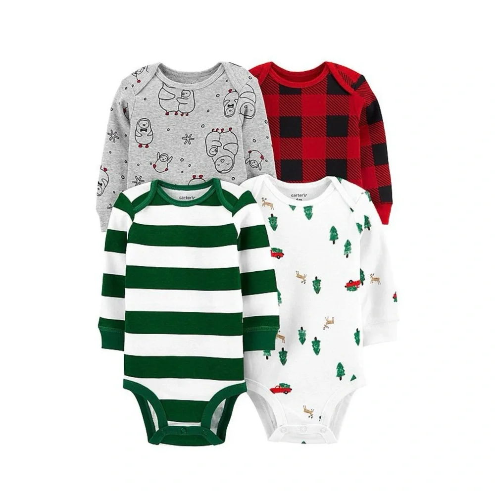 Carter's 4-Pack Long-Sleeve Holiday Bodysuits | 3M
